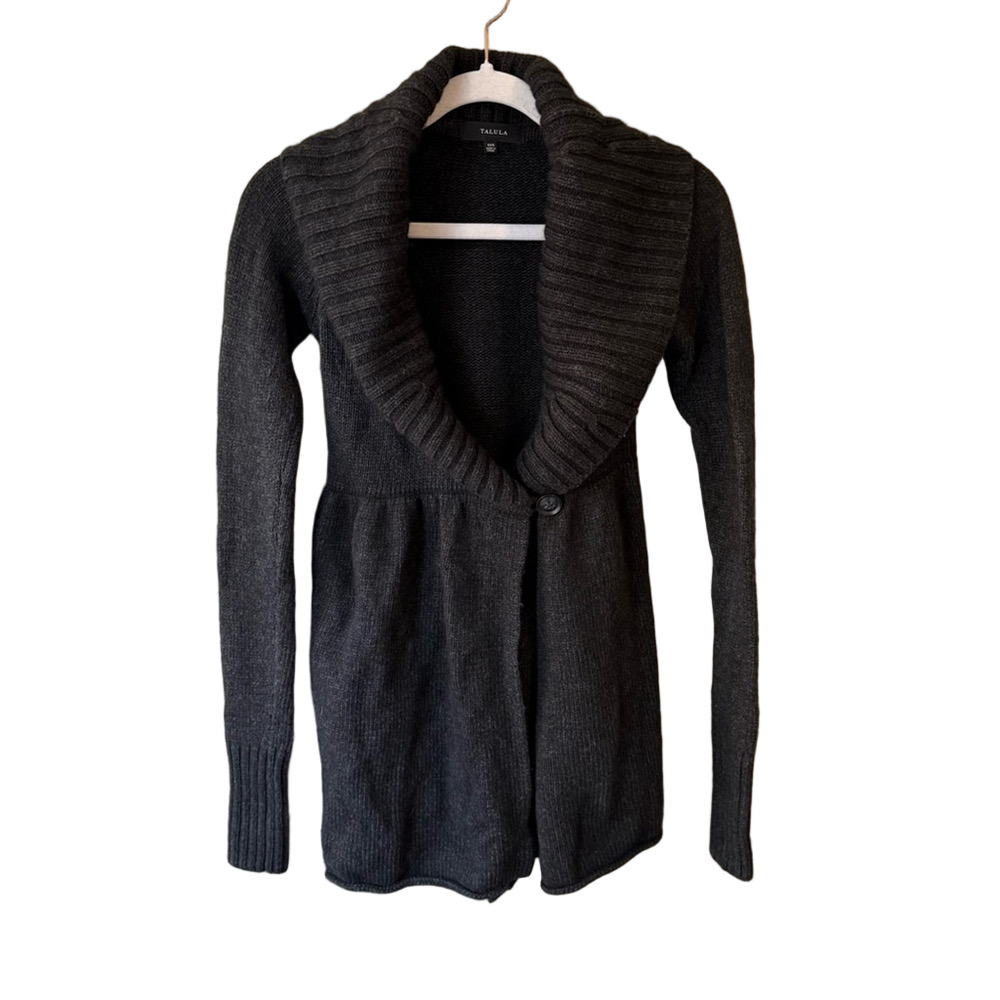 Talula Gray Wool Cashmere Blend Cardigan with Ribbed Cowl Neck Size XXS Cozy